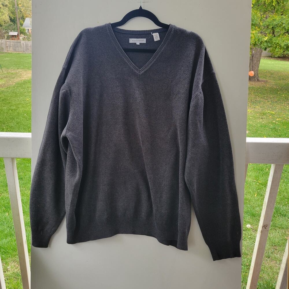 Alex Cannon Mens Sweater Size XL Gray Silk Cashmere‎ Blend Academia Preppy